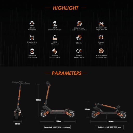 KuKirin G3Pro Electric Scooter - 2X1200W Peak Motor | 52V 23AH Battery | 65KM/H Max Speed